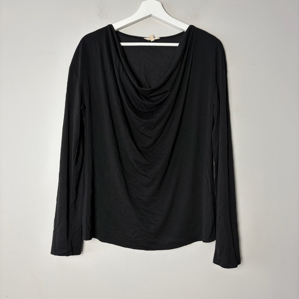 Mystree Draped Neck Long Sleeve Black Blouse Women's Large
